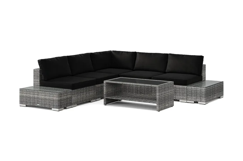 Bahamas ulkokulmasohva 5-hengen, käännettävä, avoin pääty ja pöytä hyllyllä, Harmaa