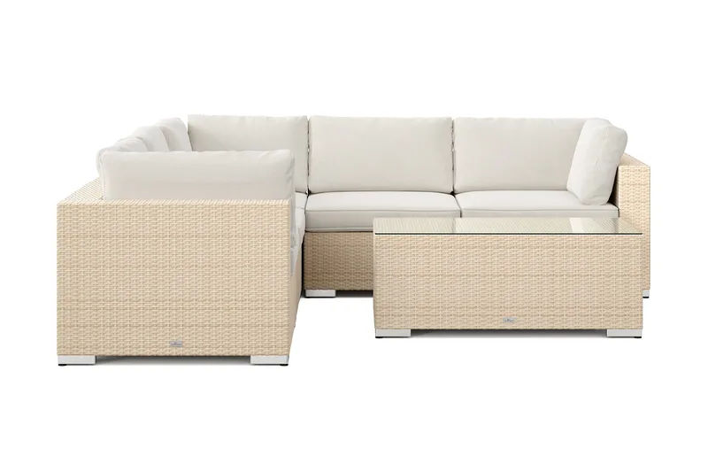 Bahamas ulkokulmasohva 5-hengen, käännettävä, pöydällä - Hiekka - Puutarhakalusteet - Terassiryhmät - Oleskeluryhmät