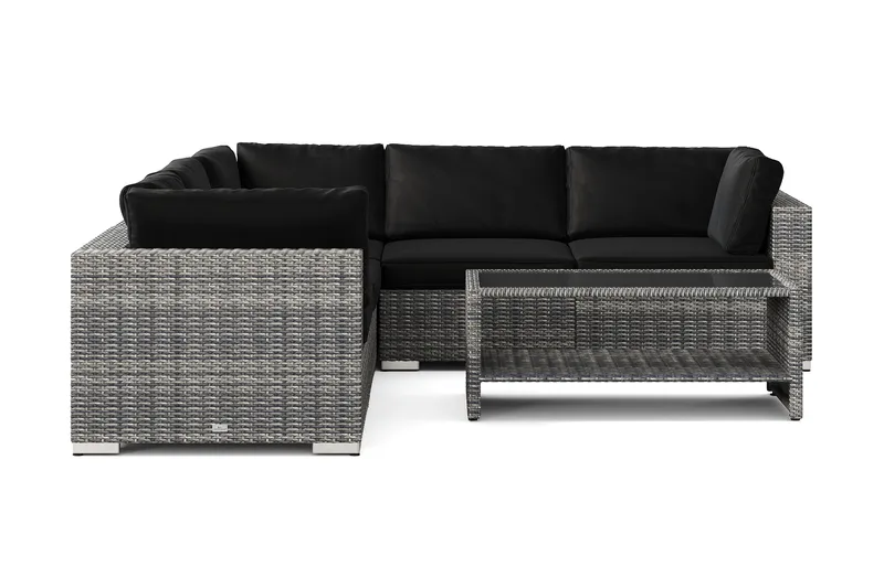 Bahamas ulkokulmasohva 5-hengen, käännettävä ja pöytä hyllyllä - Harmaa - Puutarhakalusteet - Terassiryhmät - Oleskeluryhmät