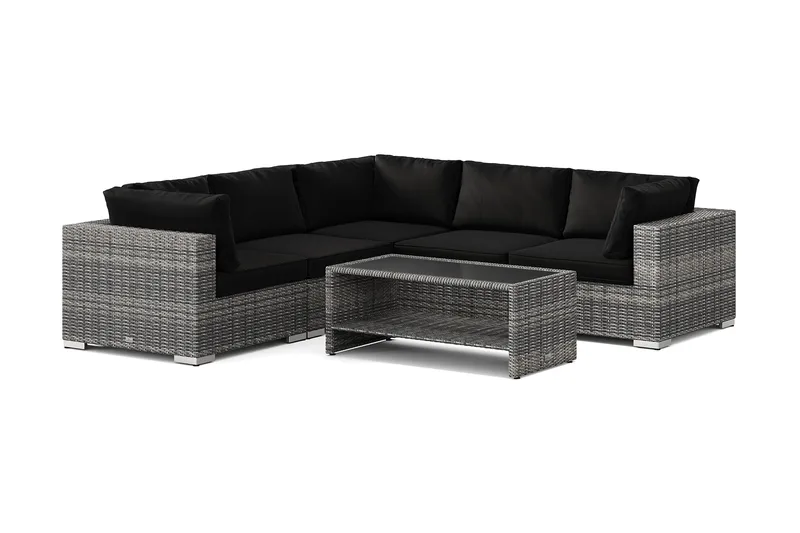 Bahamas ulkokulmasohva 5-hengen, käännettävä ja pöytä hyllyllä, Harmaa