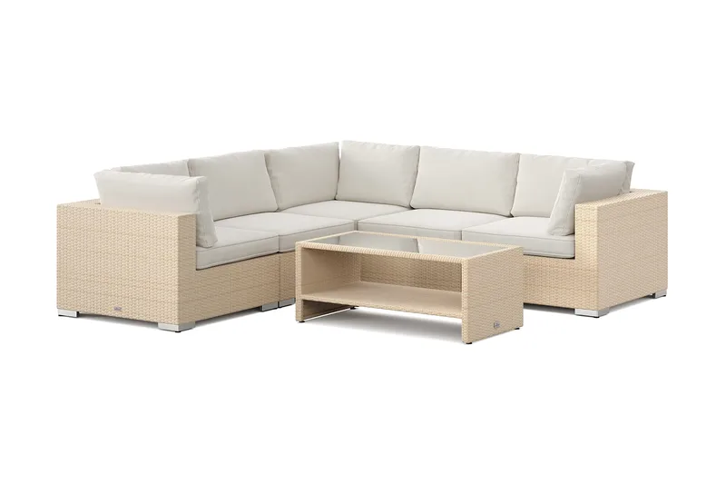 Bahamas ulkokulmasohva 5-hengen, käännettävä ja pöytä hyllyllä, Hiekka
