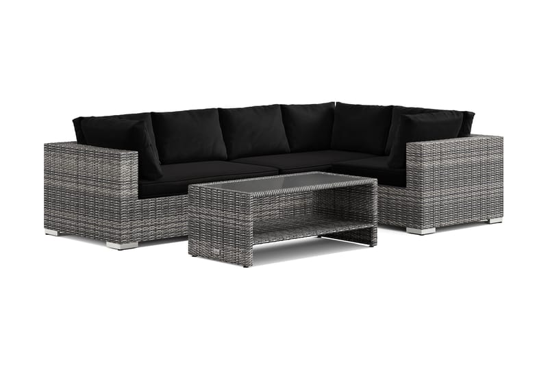 Bahamas ulkokulmasohva 5-hengen, käännettävä ja pöytä hyllyllä, Harmaa