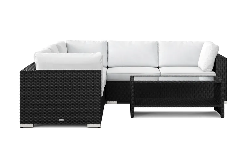 Bahamas ulkokulmasohva 5-hengen, käännettävä ja pöytä hyllyllä - Musta - Puutarhakalusteet - Terassiryhmät - Oleskeluryhmät