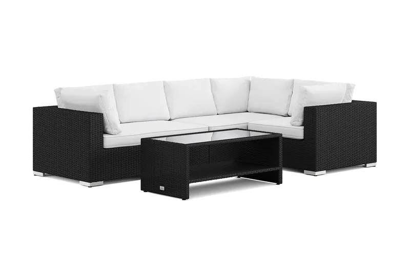Bahamas ulkokulmasohva 5-hengen, käännettävä ja pöytä hyllyllä - Musta - Puutarhakalusteet - Terassiryhmät - Oleskeluryhmät