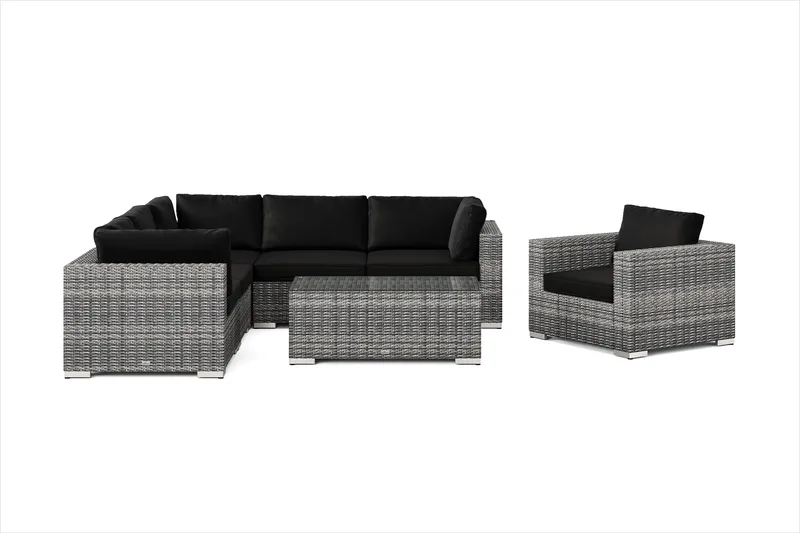 Bahamas ulkokulmasohva 6-hengen, käännettävä, nojatuoli ja pöytä - Harmaa - Puutarhakalusteet - Terassiryhmät - Oleskeluryhmät
