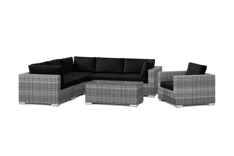Bahamas ulkokulmasohva 6-hengen, käännettävä, nojatuoli ja pöytä, Harmaa