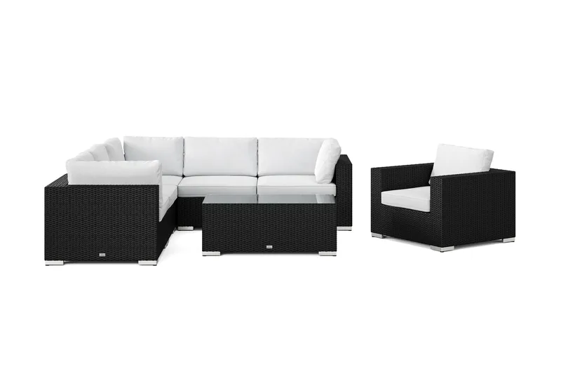 Bahamas ulkokulmasohva 6-hengen, käännettävä, nojatuoli ja pöytä - Musta - Puutarhakalusteet - Terassiryhmät - Oleskeluryhmät