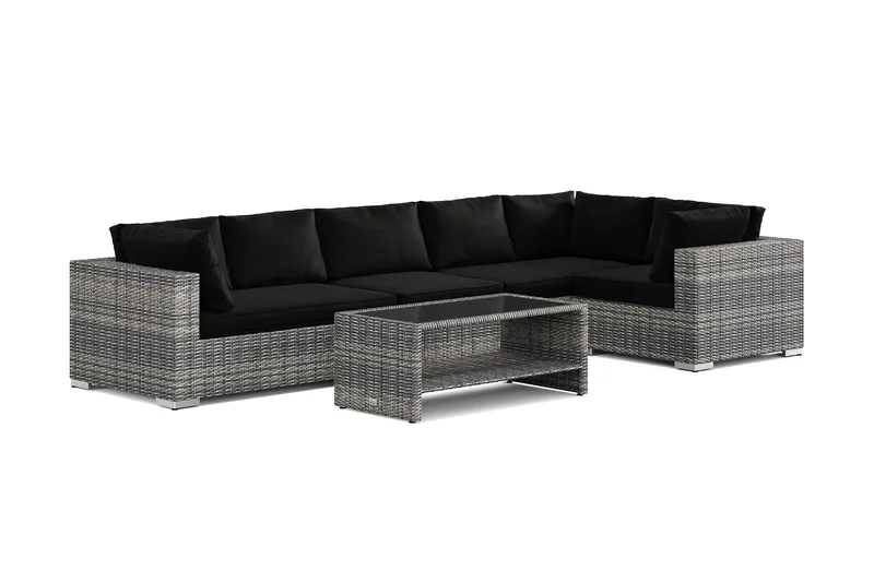 Bahamas ulkokulmasohva 6-hengen, käännettävä ja pöytä hyllyllä, Harmaa