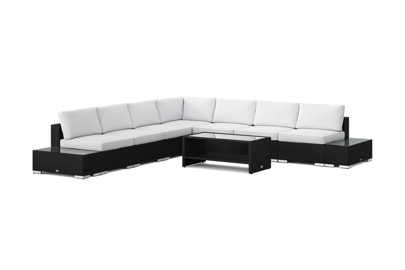 Bahamas ulkokulmasohva 7-hengen, käännettävä, avoin pääty ja pöytä hyllyllä - Musta - Puutarhakalusteet - Terassiryhmät - Oleskeluryhmät