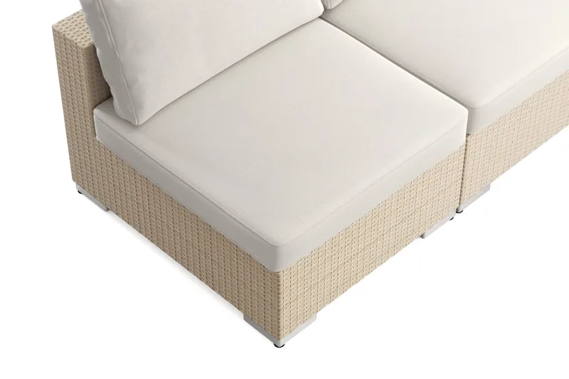 Bahamas ulkokulmasohva 7-hengen, käännettävä, avoin pääty ja pöytä hyllyllä - Hiekka - Puutarhakalusteet - Terassiryhmät - Oleskeluryhmät