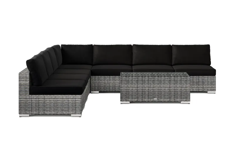 Bahamas ulkokulmasohva 7-hengen, käännettävä, avoin pääty ja pöytä - Harmaa - Puutarhakalusteet - Terassiryhmät - Oleskeluryhmät