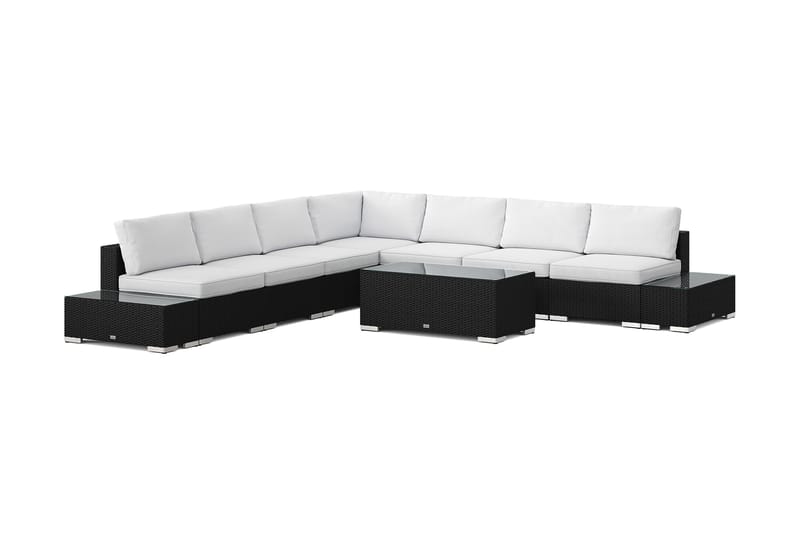 Bahamas ulkokulmasohva 7-hengen, käännettävä, avoin pääty ja pöytä, Musta