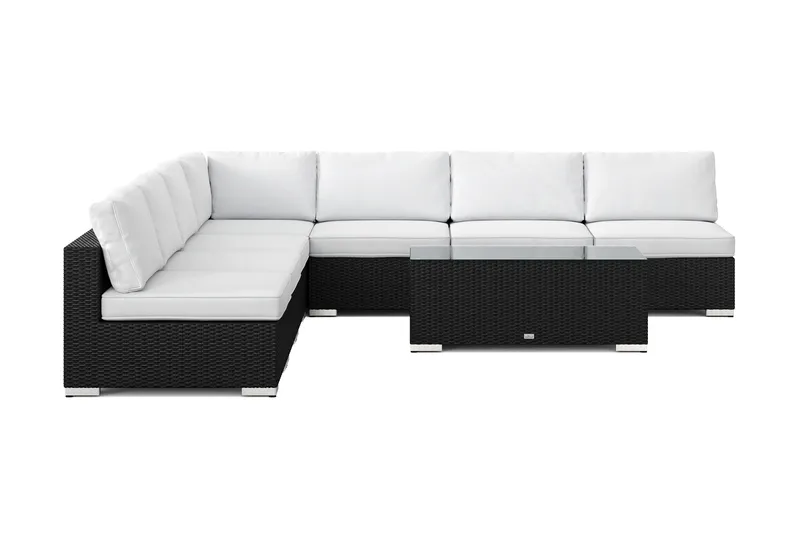 Bahamas ulkokulmasohva 7-hengen, käännettävä, avoin pääty ja pöytä - Musta - Puutarhakalusteet - Terassiryhmät - Oleskeluryhmät