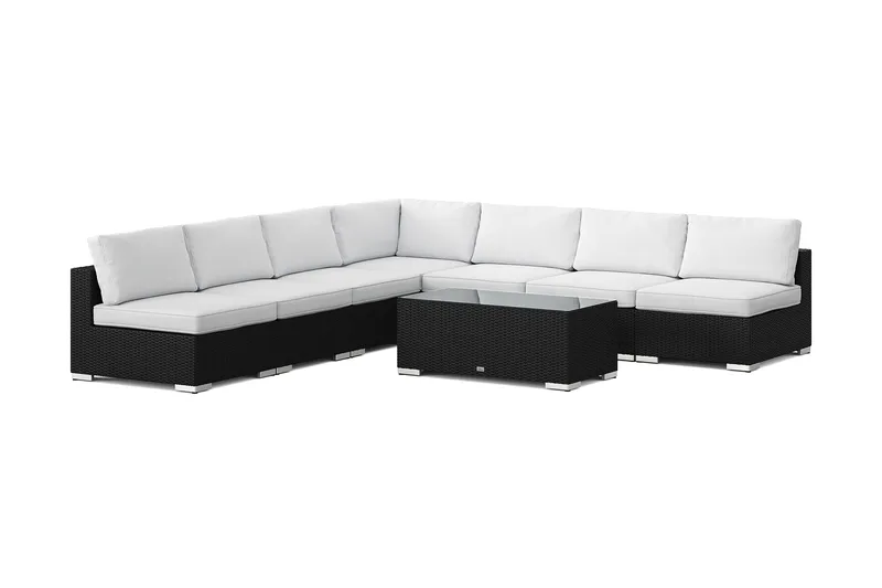 Bahamas ulkokulmasohva 7-hengen, käännettävä, avoin pääty ja pöytä, Musta