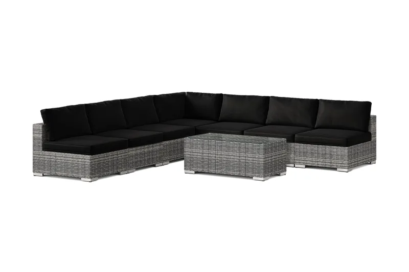 Bahamas ulkokulmasohva 7-hengen, käännettävä, avoin pääty ja pöytä, Harmaa