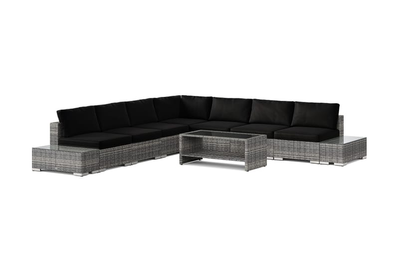 Bahamas ulkokulmasohva 7-hengen, käännettävä, avoin pääty ja pöytä hyllyllä, Harmaa