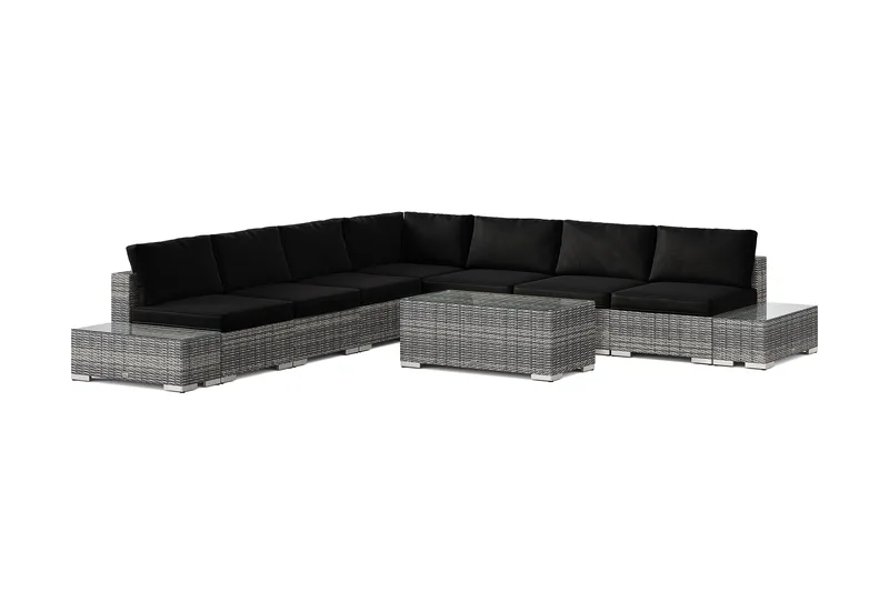 Bahamas ulkokulmasohva 7-hengen, käännettävä, avoin pääty ja pöytä, Harmaa