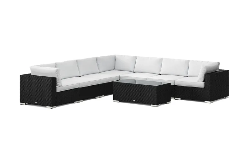 Bahamas ulkokulmasohva 7-hengen, käännettävä, pöydällä, Musta