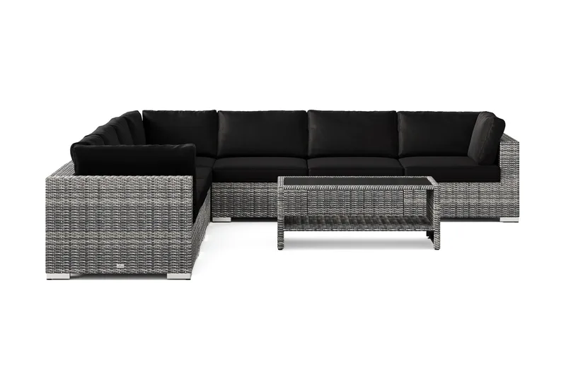 Bahamas ulkokulmasohva 7-hengen, käännettävä ja pöytä hyllyllä - Harmaa - Puutarhakalusteet - Terassiryhmät - Oleskeluryhmät