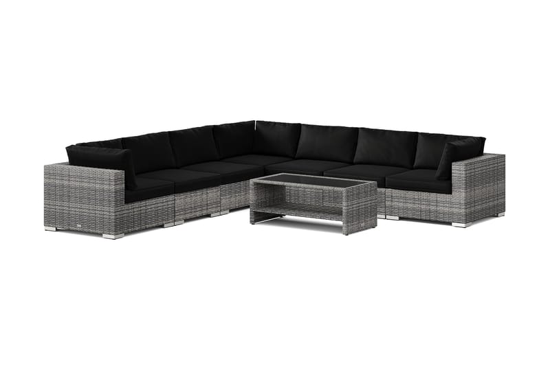 Bahamas ulkokulmasohva 7-hengen, käännettävä ja pöytä hyllyllä - Harmaa - Puutarhakalusteet - Terassiryhmät - Oleskeluryhmät