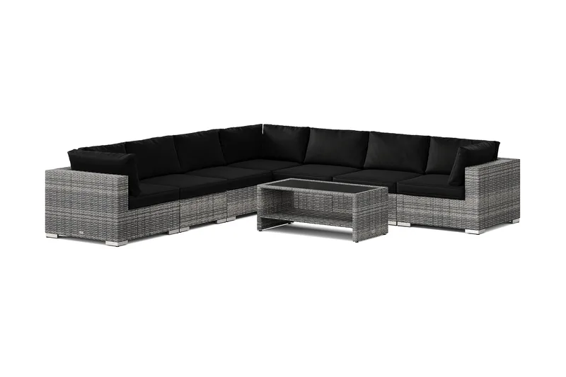 Bahamas ulkokulmasohva 7-hengen, käännettävä ja pöytä hyllyllä, Harmaa