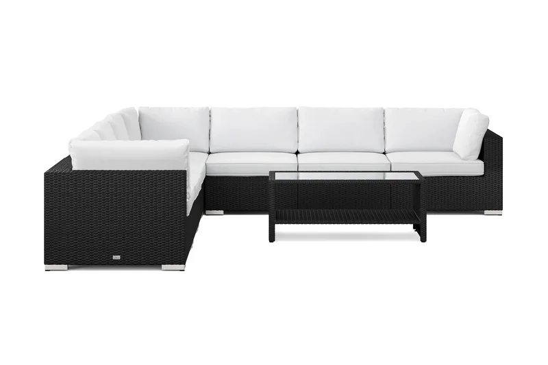 Bahamas ulkokulmasohva 7-hengen, käännettävä ja pöytä hyllyllä - Musta - Puutarhakalusteet - Terassiryhmät - Oleskeluryhmät