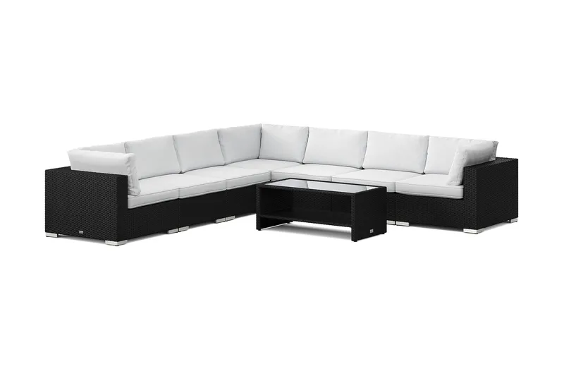 Bahamas ulkokulmasohva 7-hengen, käännettävä ja pöytä hyllyllä, Musta