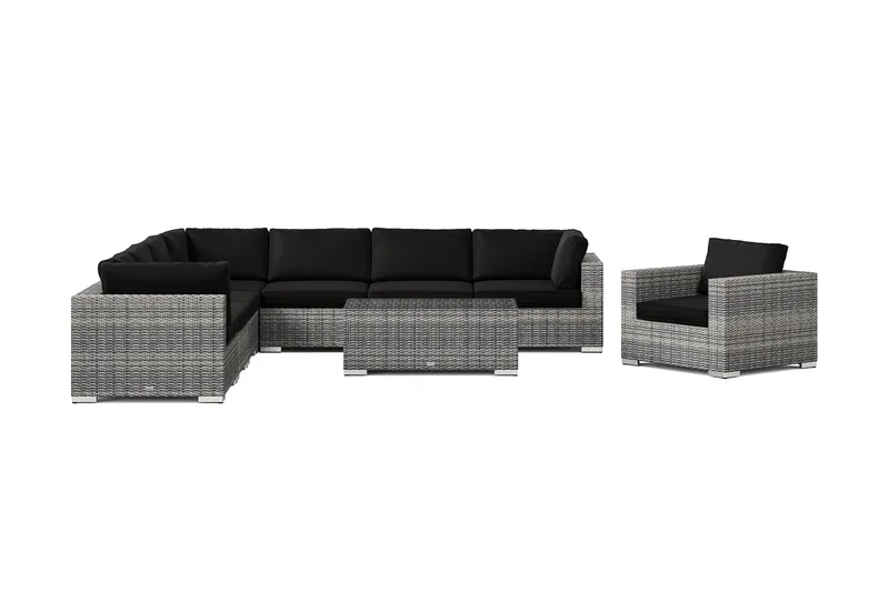 Bahamas ulkokulmasohva 8-hengen, käännettävä, nojatuoli ja pöytä - Harmaa - Puutarhakalusteet - Terassiryhmät - Oleskeluryhmät