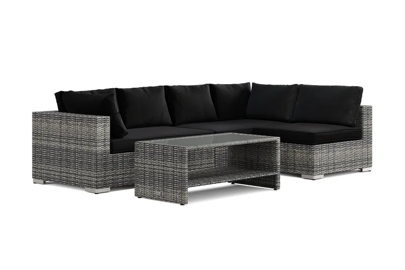 Bahamas ulkolounge-ryhmä 5-hengen, käännettävä divaaniosa ja pöytä hyllyllä, Harmaa