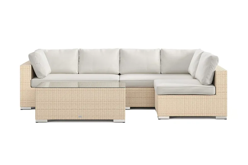 Bahamas ulkolounge-ryhmä 5-hengen, käännettävä divaaniosa ja pöytä - Hiekka - Puutarhakalusteet - Terassiryhmät - Oleskeluryhmät