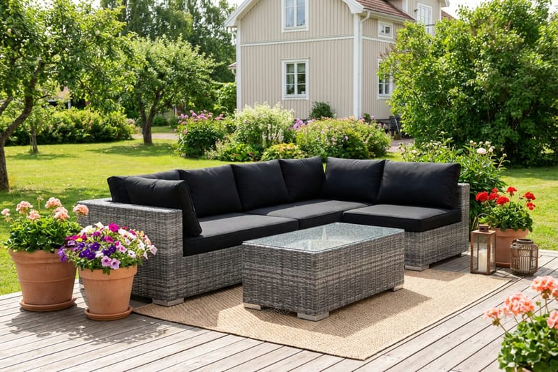 Bahamas ulkolounge-ryhmä 5-hengen, käännettävä divaaniosa ja pöytä - Harmaa - Puutarhakalusteet - Terassiryhmät - Oleskeluryhmät