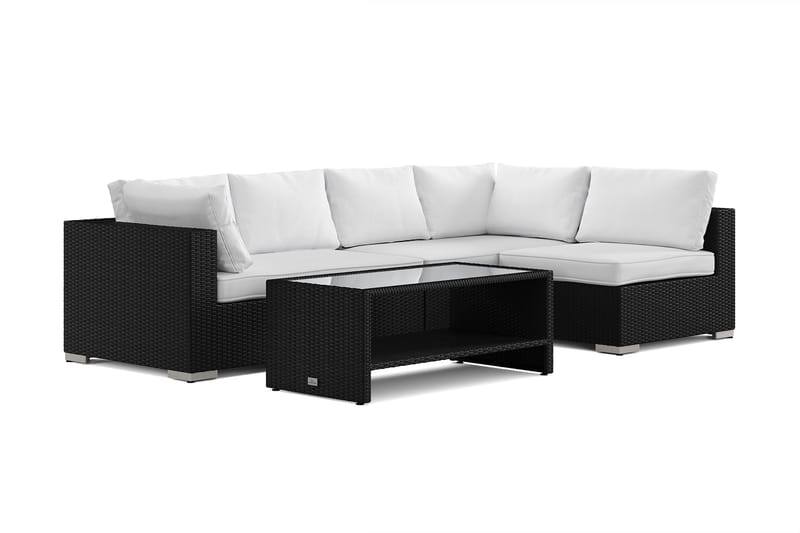 Bahamas ulkolounge-ryhmä 5-hengen, käännettävä divaaniosa ja pöytä hyllyllä - Musta - Puutarhakalusteet - Terassiryhmät - Oleskeluryhmät