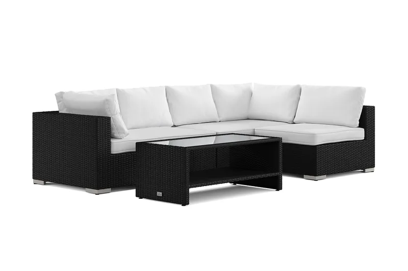 Bahamas ulkolounge-ryhmä 5-hengen, käännettävä divaaniosa ja pöytä hyllyllä, Musta