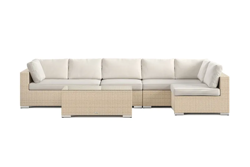 Bahamas ulkolounge-ryhmä 6-hengen, käännettävä divaaniosa ja pöytä - Hiekka - Puutarhakalusteet - Terassiryhmät - Oleskeluryhmät