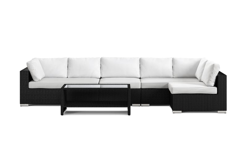 Bahamas ulkolounge-ryhmä 6-hengen, käännettävä divaaniosa ja pöytä hyllyllä - Musta - Puutarhakalusteet - Terassiryhmät - Oleskeluryhmät