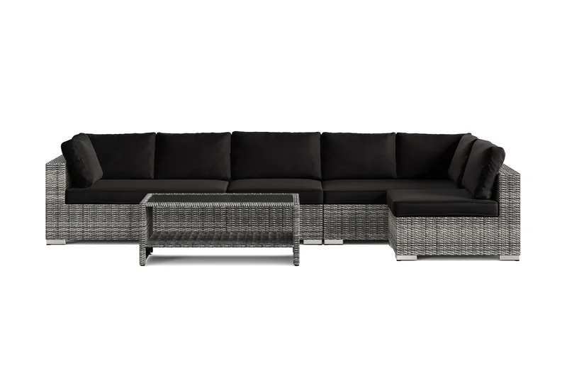 Bahamas ulkolounge-ryhmä 6-hengen, käännettävä divaaniosa ja pöytä hyllyllä - Harmaa - Puutarhakalusteet - Terassiryhmät - Oleskeluryhmät