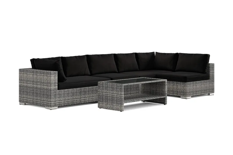 Bahamas ulkolounge-ryhmä 6-hengen, käännettävä divaaniosa ja pöytä hyllyllä - Harmaa - Puutarhakalusteet - Terassiryhmät - Oleskeluryhmät
