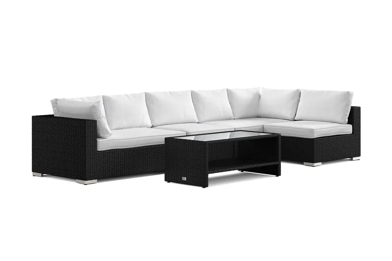 Bahamas ulkolounge-ryhmä 6-hengen, käännettävä divaaniosa ja pöytä hyllyllä, Musta