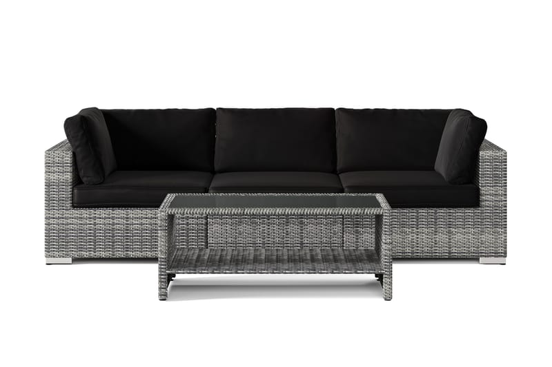 Bahamas ulkosohva 3-hengen, pöytä ja hylly - Harmaa - Puutarhakalusteet - Terassiryhmät - Oleskeluryhmät