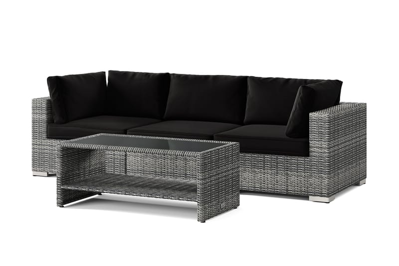 Bahamas ulkosohva 3-hengen, pöytä ja hylly - Harmaa - Puutarhakalusteet - Terassiryhmät - Oleskeluryhmät