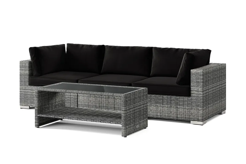 Bahamas ulkosohva 3-hengen, pöytä ja hylly, Harmaa