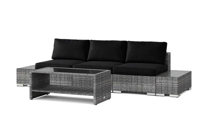 Bahamas ulkosohva 3-hengen, pöytä hyllyllä, Harmaa