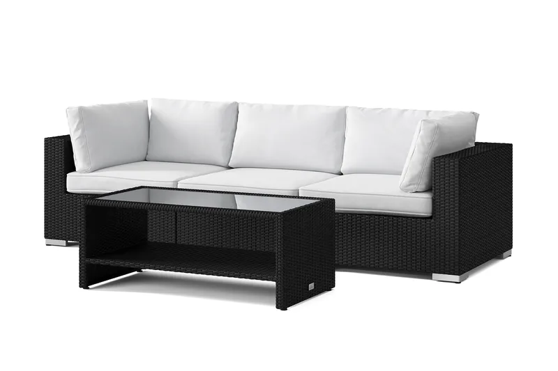 Bahamas ulkosohva 3-hengen, pöytä ja hylly, Musta