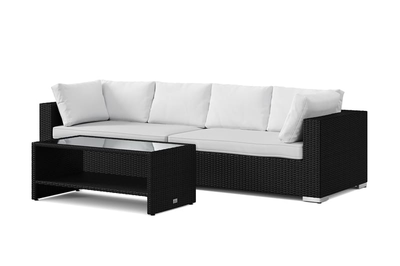 Bahamas ulkosohva 4-hengen, pöytä ja hylly - Musta - Puutarhakalusteet - Terassiryhmät - Oleskeluryhmät