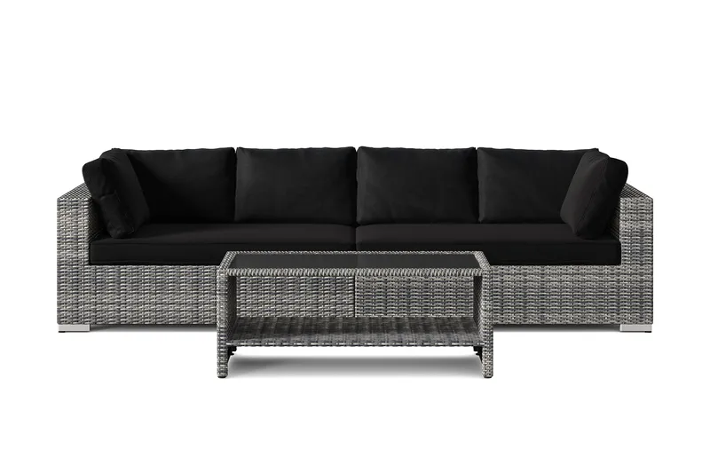 Bahamas ulkosohva 4-hengen, pöytä ja hylly - Harmaa - Puutarhakalusteet - Terassiryhmät - Oleskeluryhmät