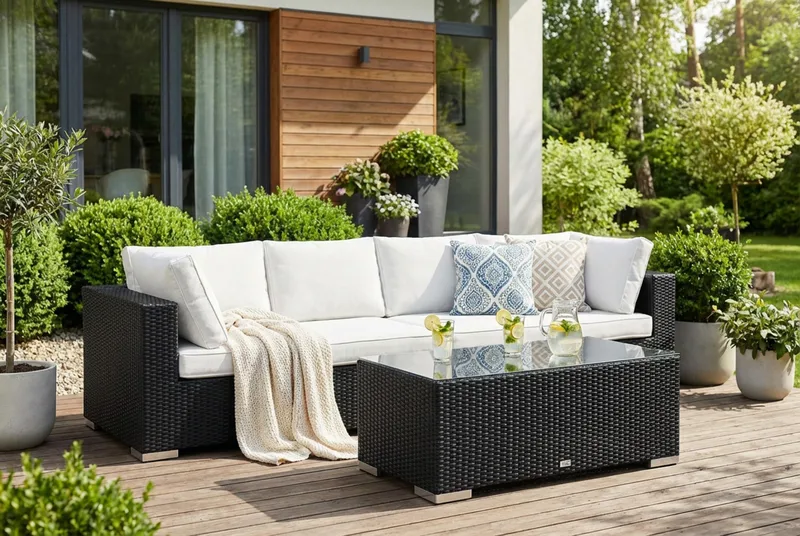 Bahamas ulkosohva 4-hengen, pöytä - Musta - Puutarhakalusteet - Terassiryhmät - Oleskeluryhmät