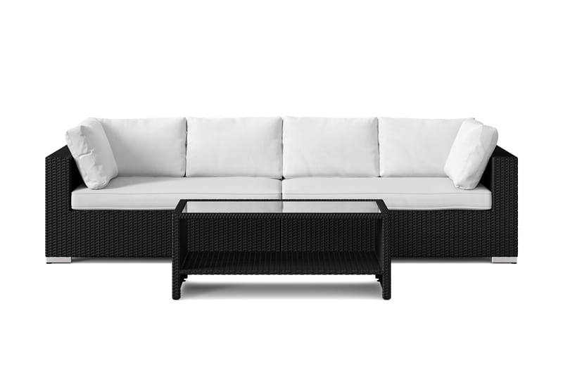 Bahamas ulkosohva 4-hengen, pöytä ja hylly - Musta - Puutarhakalusteet - Terassiryhmät - Oleskeluryhmät