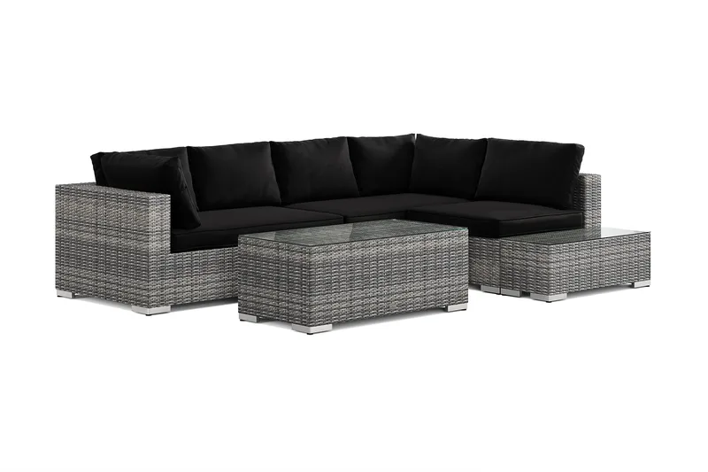 Bahamas ulkosohva 5-hengen, käännettävä divaaniosa, avoin pääty ja pöytä, Harmaa