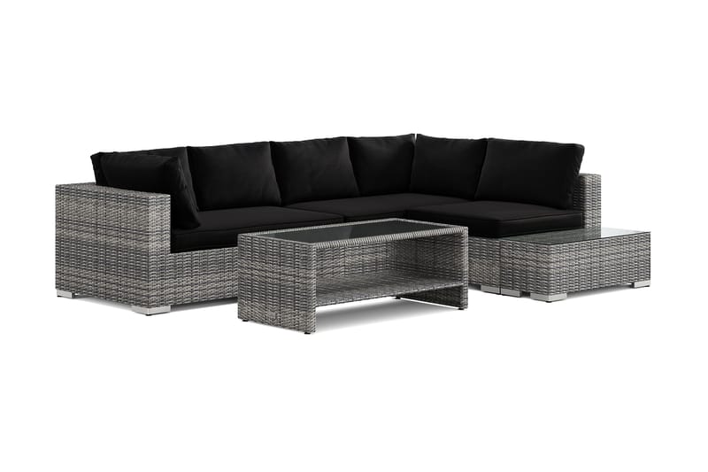 Bahamas ulkosohva 5-hengen, käännettävä divaaniosa, avoin pääty ja pöytä hyllyllä, Harmaa