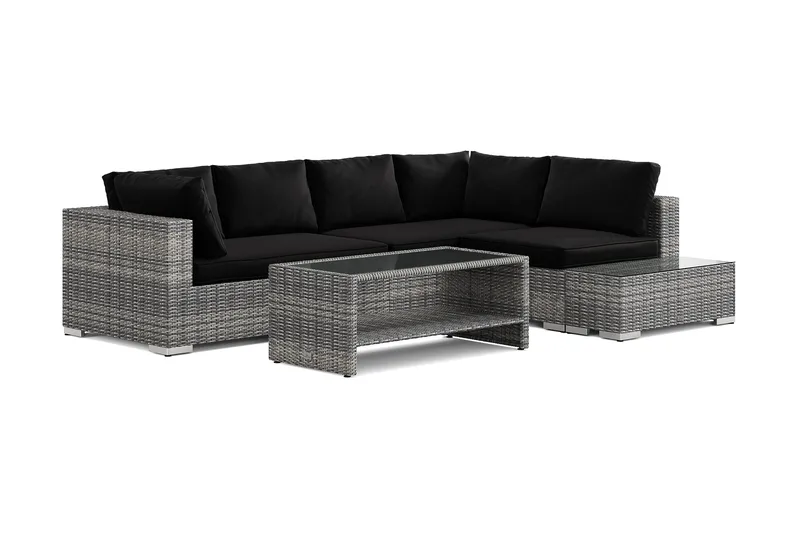 Bahamas ulkosohva 5-hengen, käännettävä divaaniosa, avoin pääty ja pöytä hyllyllä, Harmaa